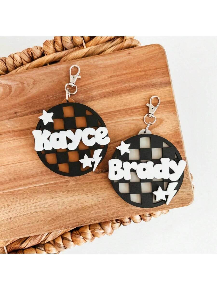 Personalized Backpack Name Tag Custom 3D Name Keychain Checkered Luggage and Diaper Bag Identifier