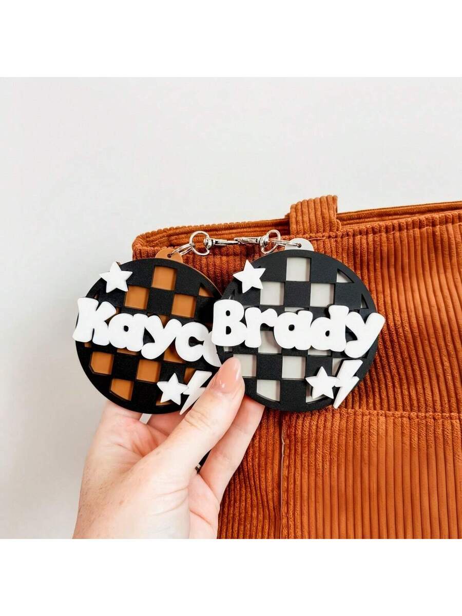 Personalized Backpack Name Tag Custom 3D Name Keychain Checkered Luggage and Diaper Bag Identifier