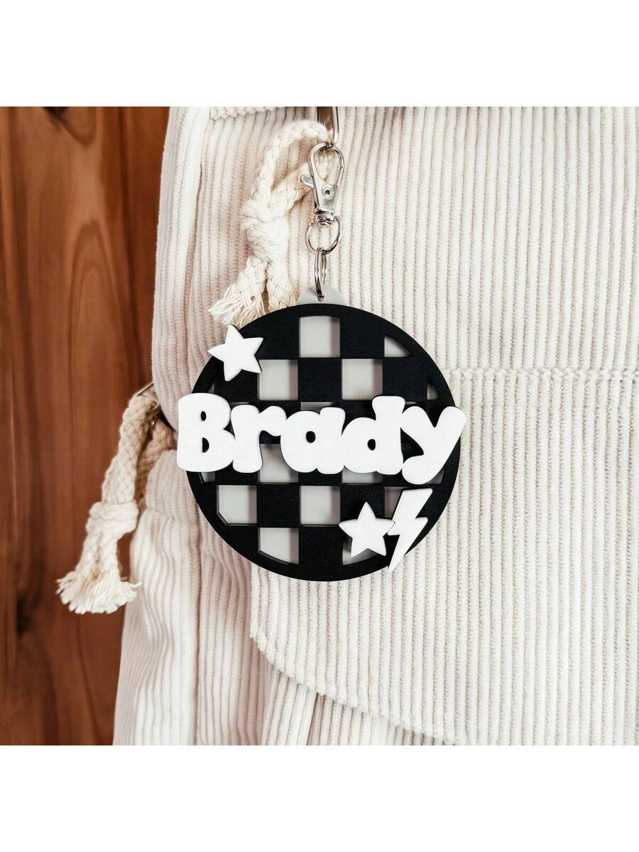 Personalized Backpack Name Tag Custom 3D Name Keychain Checkered Luggage and Diaper Bag Identifier
