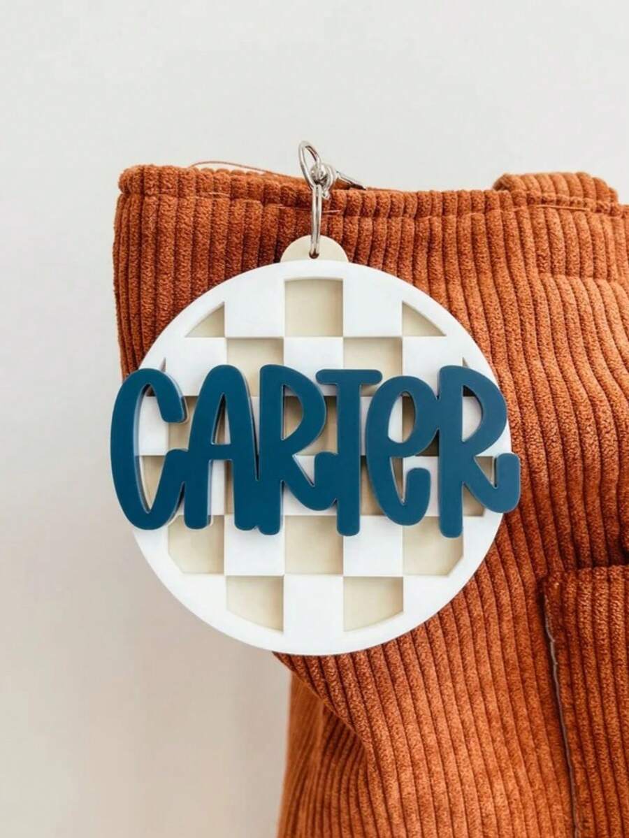 Personalized Backpack Name Tag Custom 3D Name Keychain Checkered Luggage and Diaper Bag Identifier