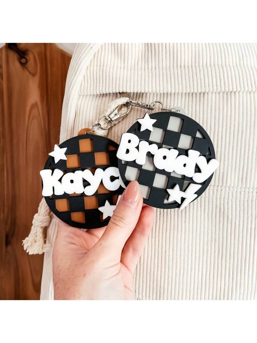 Personalized Backpack Name Tag Custom 3D Name Keychain Checkered Luggage and Diaper Bag Identifier