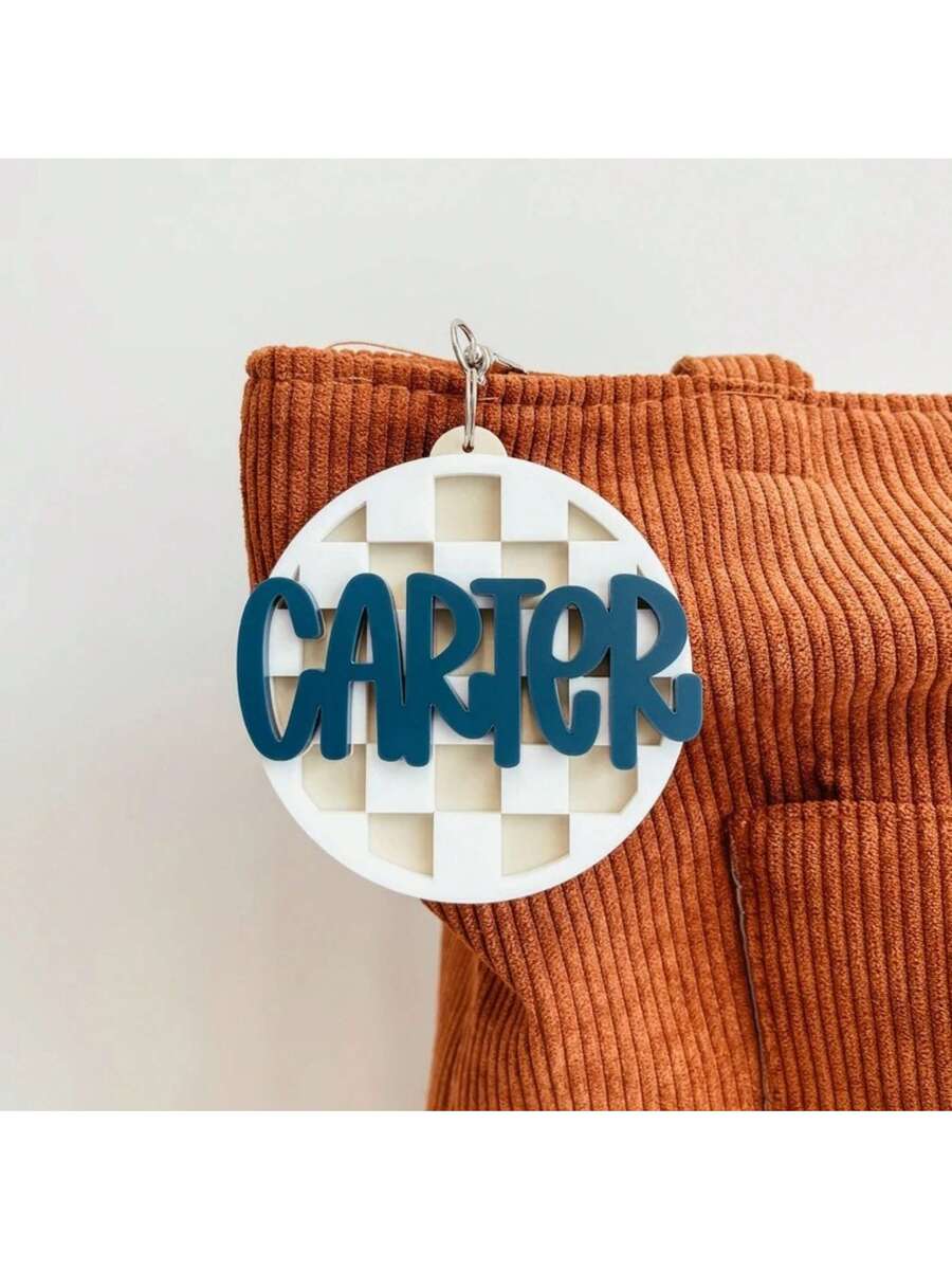 Personalized Backpack Name Tag Custom 3D Name Keychain Checkered Luggage and Diaper Bag Identifier
