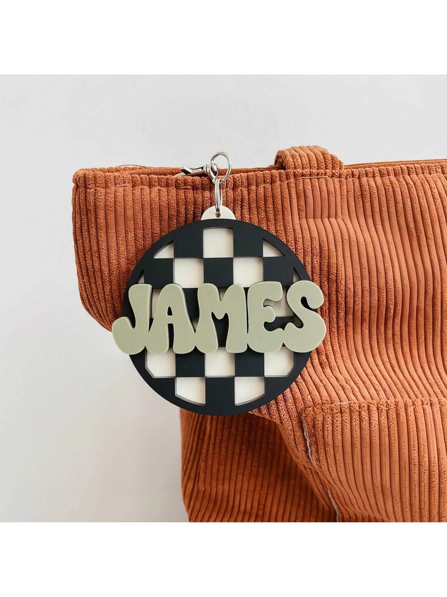Personalized Backpack Name Tag Custom 3D Name Keychain Checkered Luggage and Diaper Bag Identifier