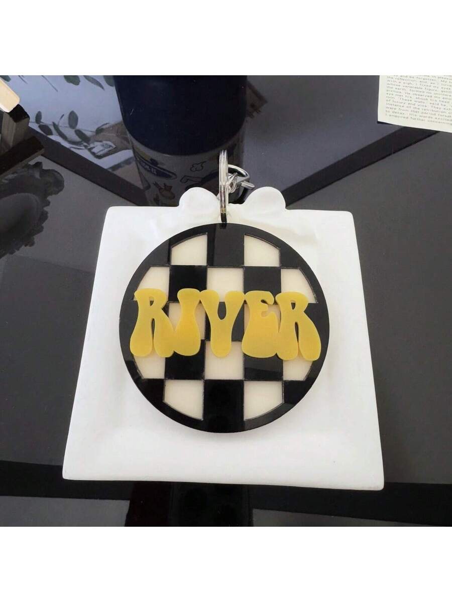 Personalized Backpack Name Tag Custom 3D Name Keychain Checkered Luggage and Diaper Bag Identifier