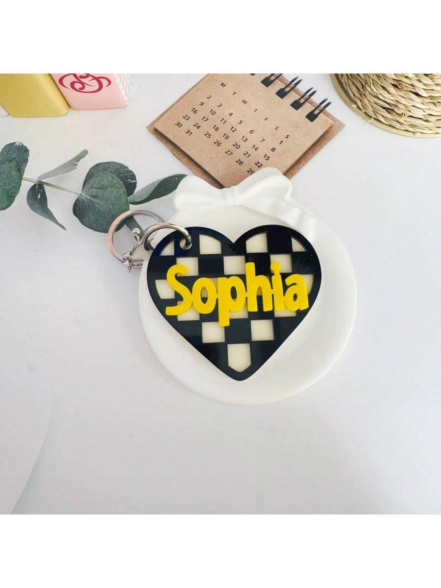Personalized Backpack Name Tag Custom 3D Name Keychain Checkered Luggage and Diaper Bag Identifier
