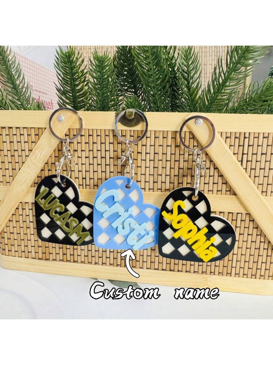 Personalized Backpack Name Tag Custom 3D Name Keychain Checkered Luggage and Diaper Bag Identifier