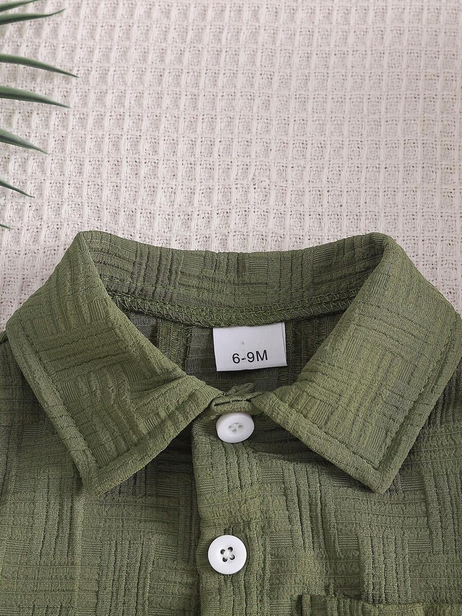2-Piece Baby Boy Textured Bear Embroidery Shirt and Shorts Set