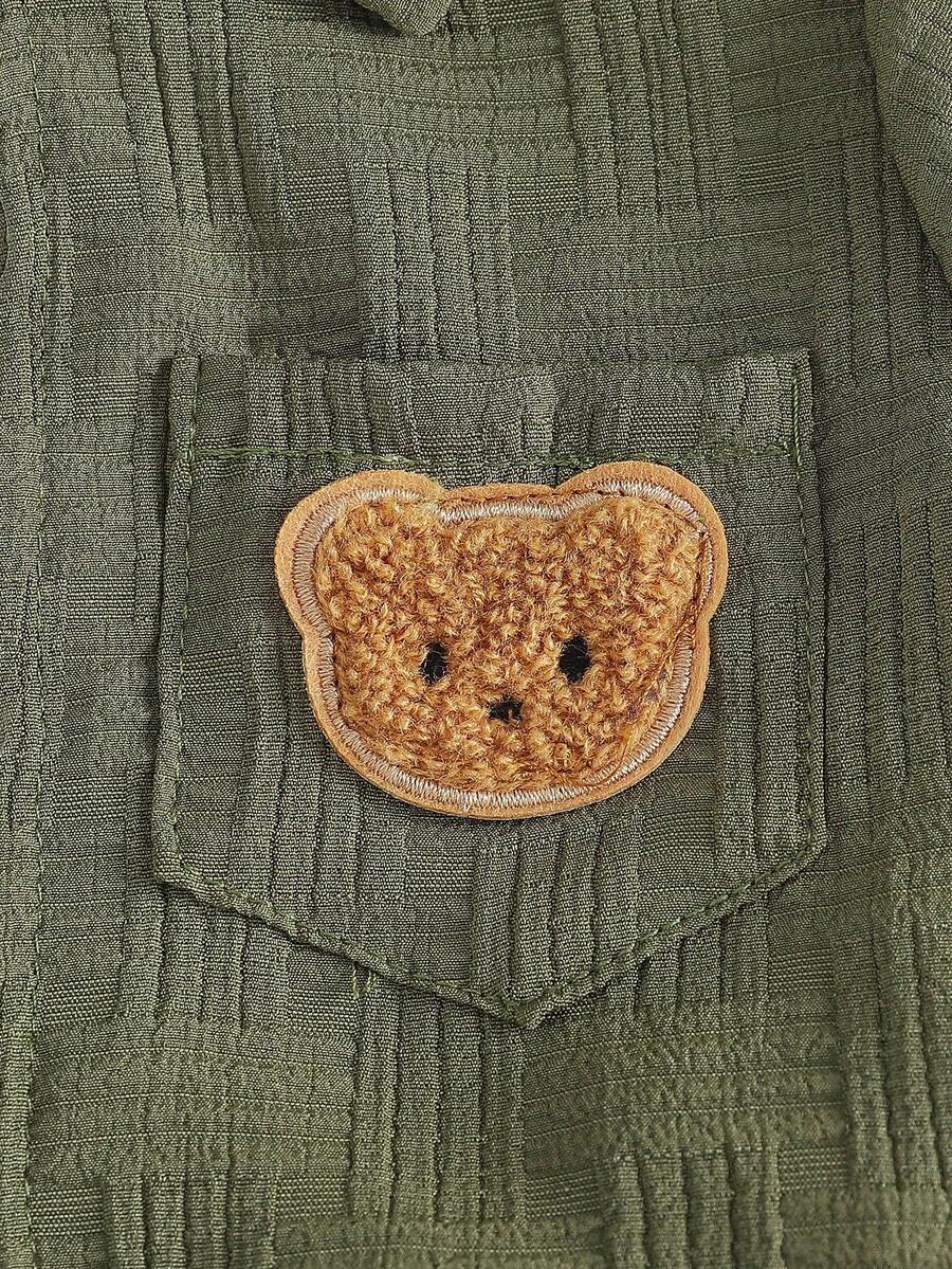 2-Piece Baby Boy Textured Bear Embroidery Shirt and Shorts Set