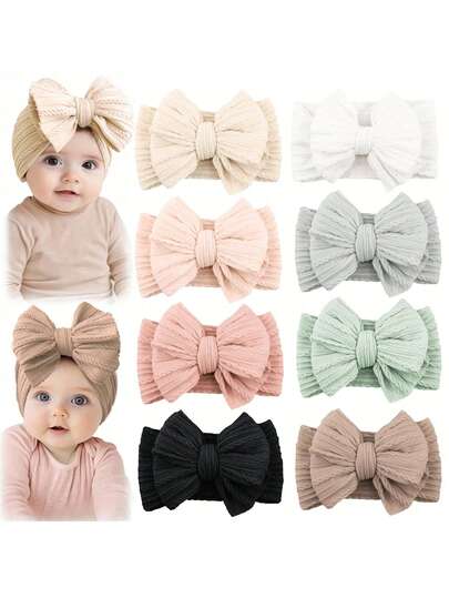 8pcs Handmade Baby Bow Headbands for Newborn and Toddler Daily Wear