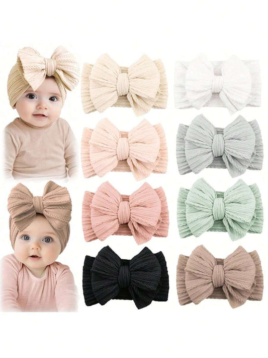 8pcs Handmade Baby Bow Headbands for Newborn and Toddler Daily Wear