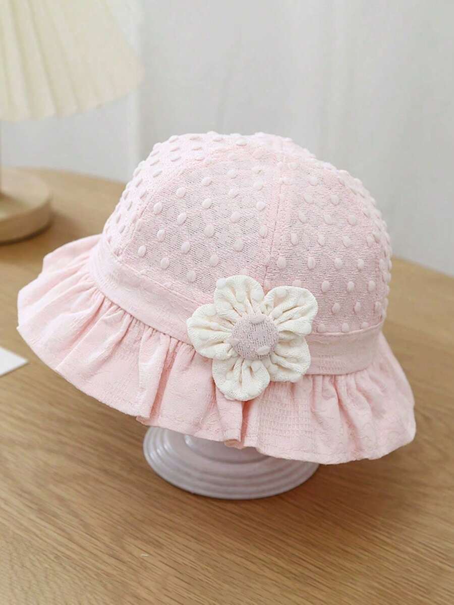 1pc Lace Ruffle Flower Baby Bucket Hat for Toddler Girls Summer Wear