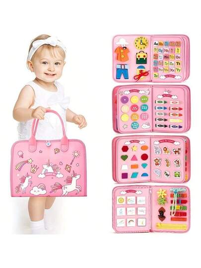 Montessori Busy Board for Toddlers Sensory Activity Book Travel Learning Toy for Fine Motor Skills Development