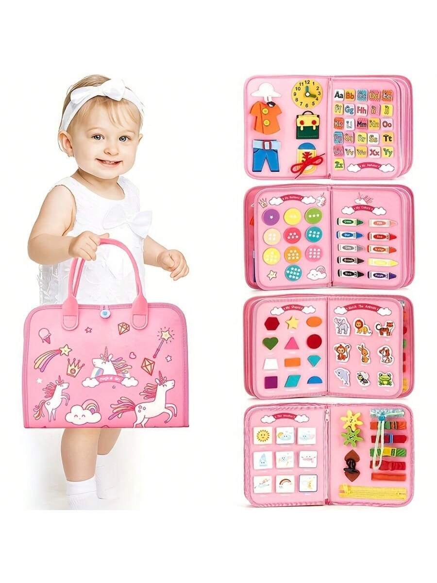Montessori Busy Board for Toddlers Sensory Activity Book Travel Learning Toy for Fine Motor Skills Development