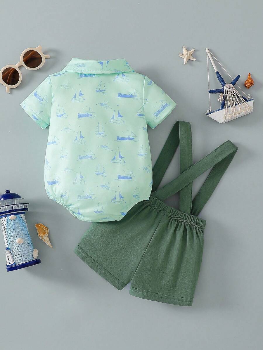 Baby Boy Gentleman Style Bow Tie Suspender Jumpsuit Outfit
