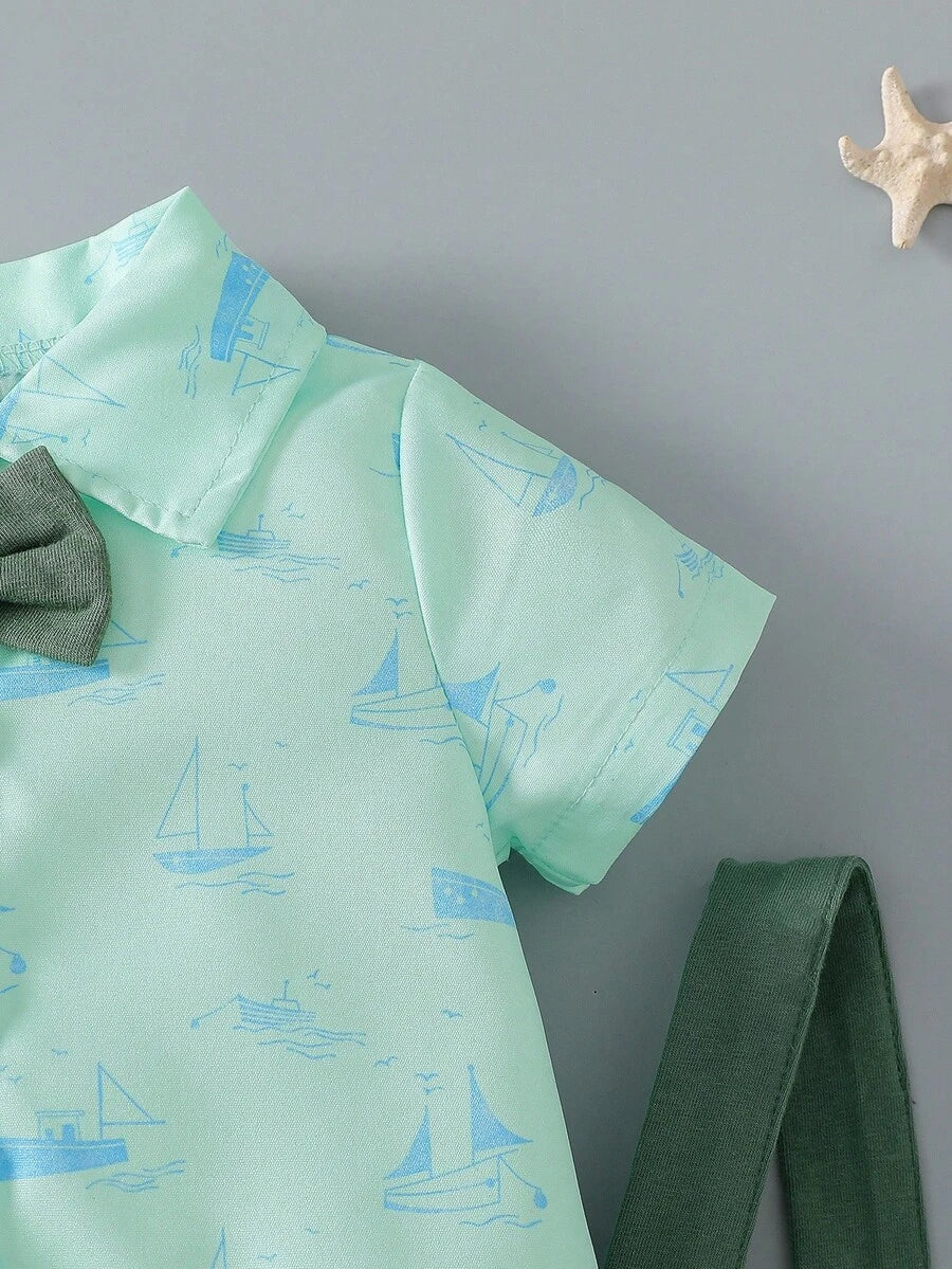 Baby Boy Gentleman Style Bow Tie Suspender Jumpsuit Outfit