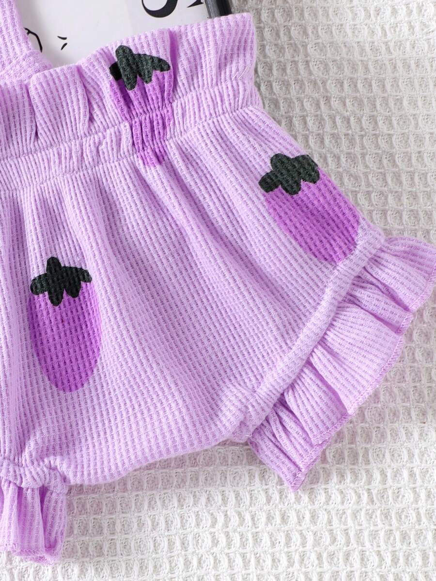 2pcs Embroidered Strap Bodysuit And Shorts Set Lightweight Summer Outfit For Baby Girls