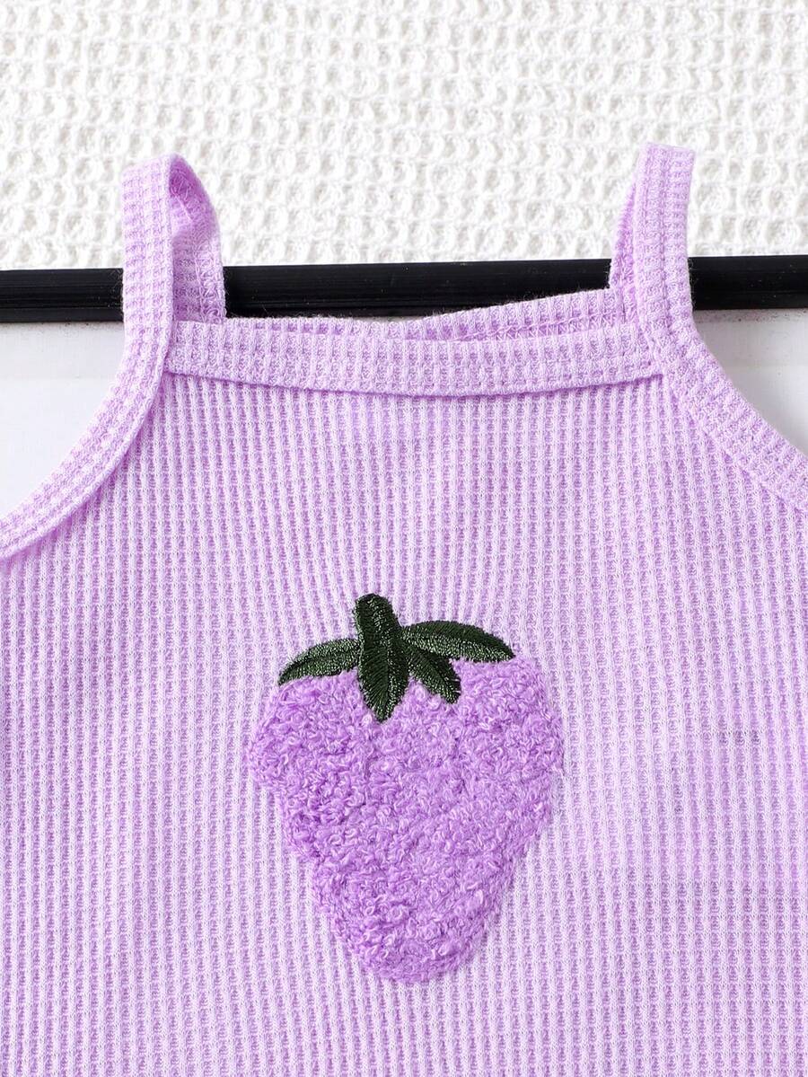 2pcs Embroidered Strap Bodysuit And Shorts Set Lightweight Summer Outfit For Baby Girls