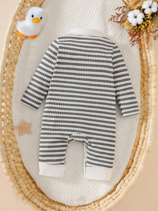 Baby Striped Collar Long Sleeve Jumpsuit for Cozy Daily Wear in Fall and Winter
