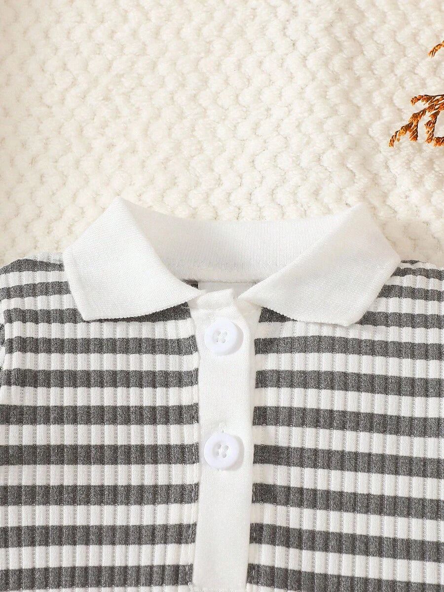 Baby Striped Collar Long Sleeve Jumpsuit for Cozy Daily Wear in Fall and Winter