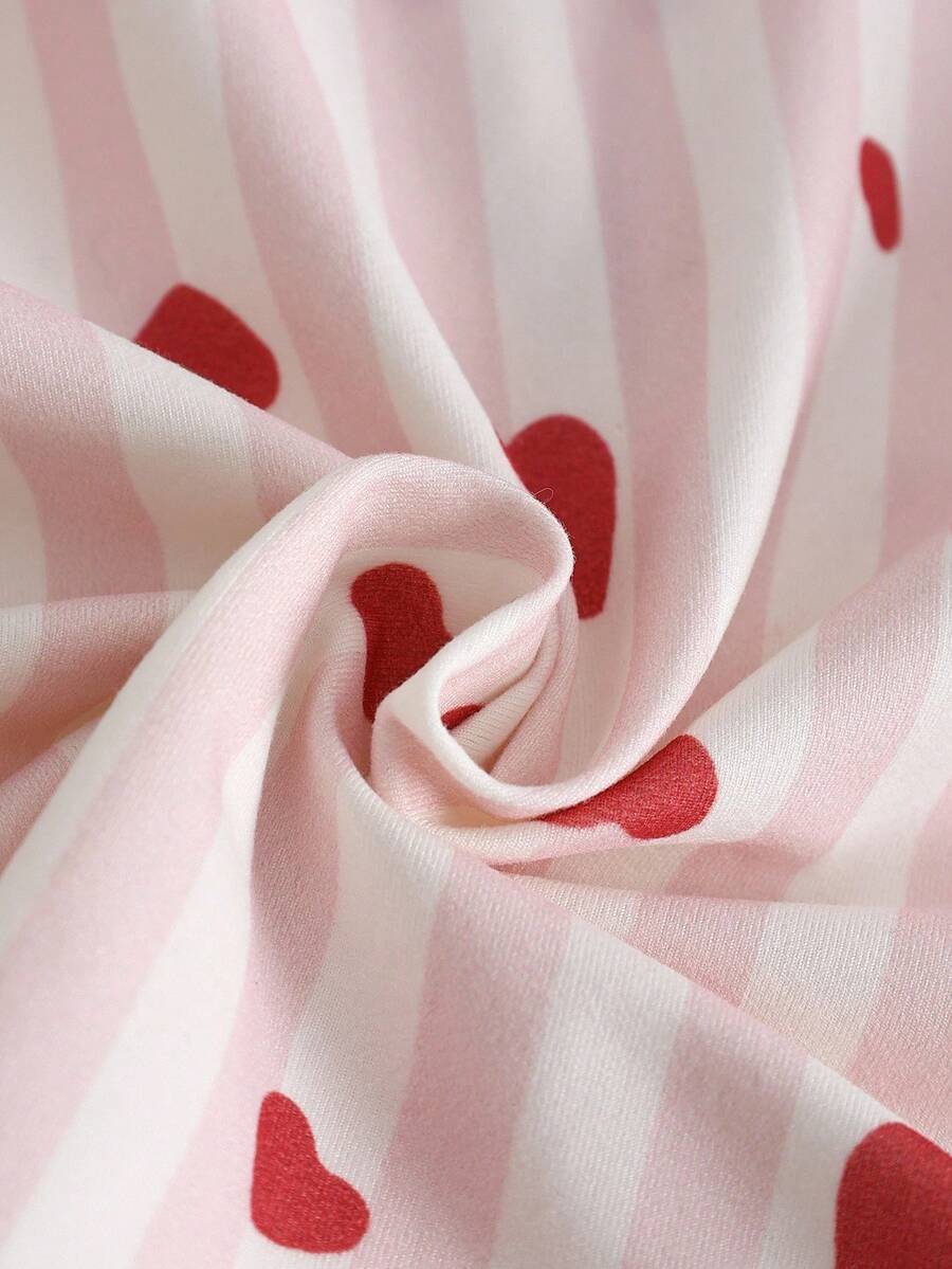 Baby Girl Heart and Stripe Print Long Sleeve Top and Pants Pajama Set - Fall Winter Outfits for Toddlers