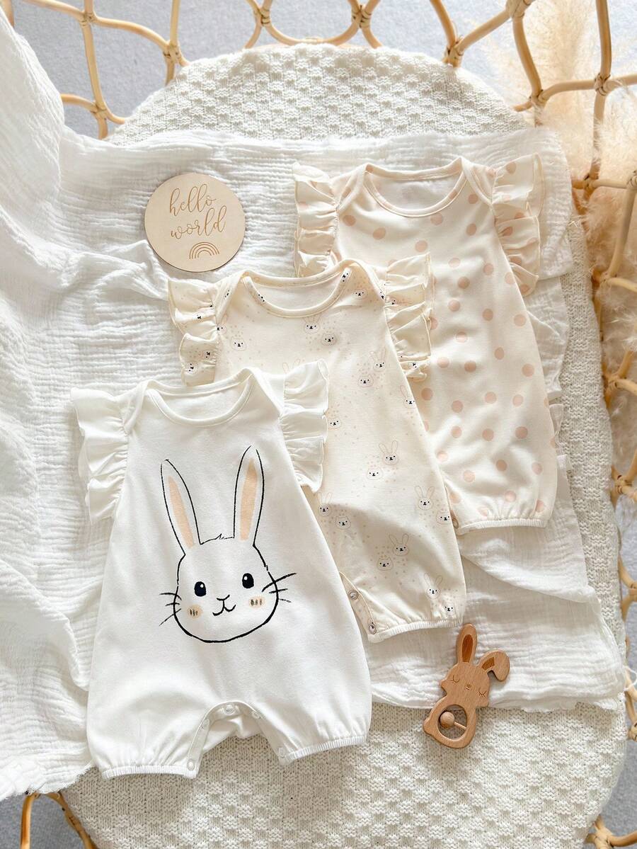 Newborn Soft Knit Summer Romper Set - 3pcs Cute Cartoon Graphic Outfits