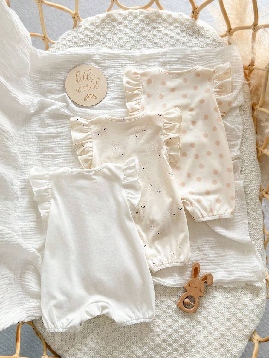 Newborn Soft Knit Summer Romper Set - 3pcs Cute Cartoon Graphic Outfits