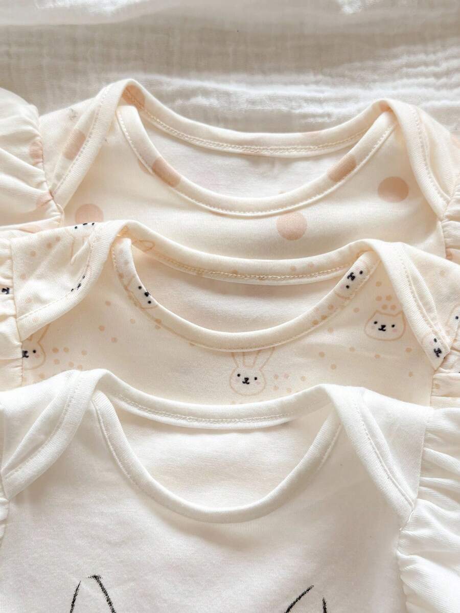 Newborn Soft Knit Summer Romper Set - 3pcs Cute Cartoon Graphic Outfits