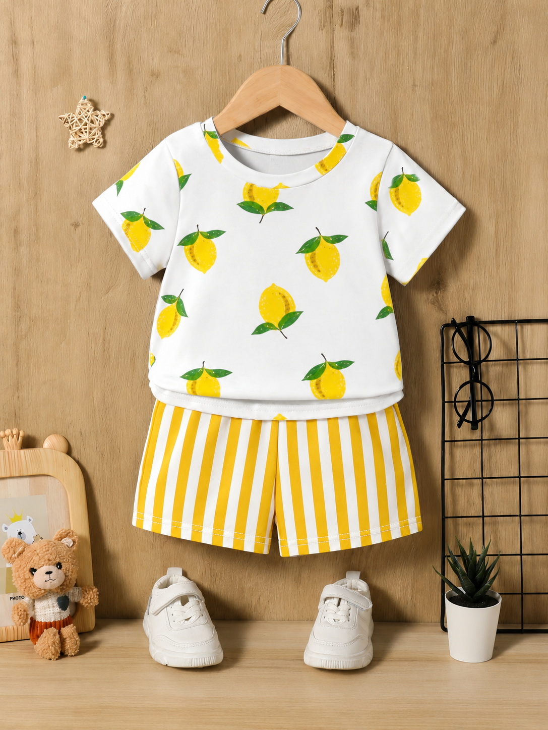 Cute Yellow GraphicGems Baby Boy Letter Print T-Shirt & Shorts Set