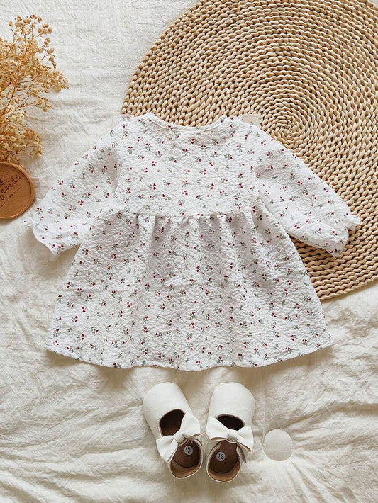 Baby Cherry Print Bow Dress for Elegant Cute All Season Wear
