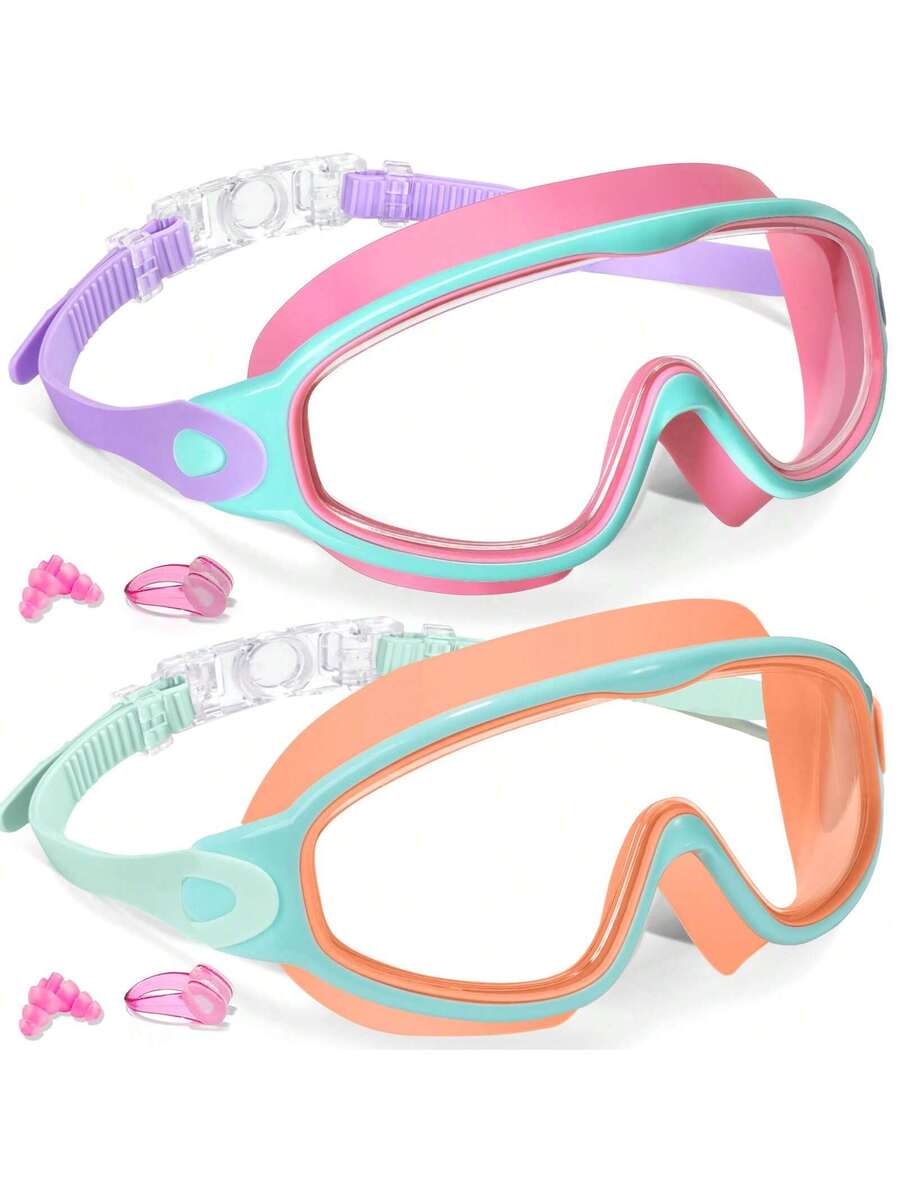 2 Pack Kids Swim Goggles Anti Fog UV Protection Wide View Swimming Glasses for Boys and Girls Ages 3-15