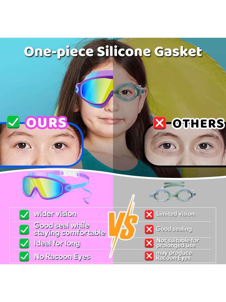 2 Pack Kids Swim Goggles Anti Fog UV Protection Wide View Swimming Glasses for Boys and Girls Ages 3-15