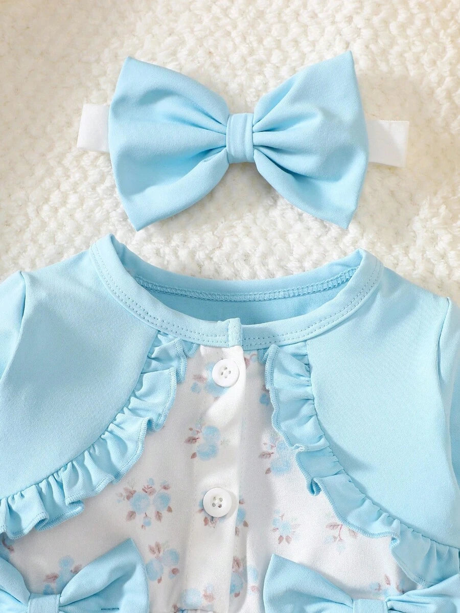 Baby Girl Floral Patchwork Dress & Headband Set - Sweet Pink Autumn Outfit