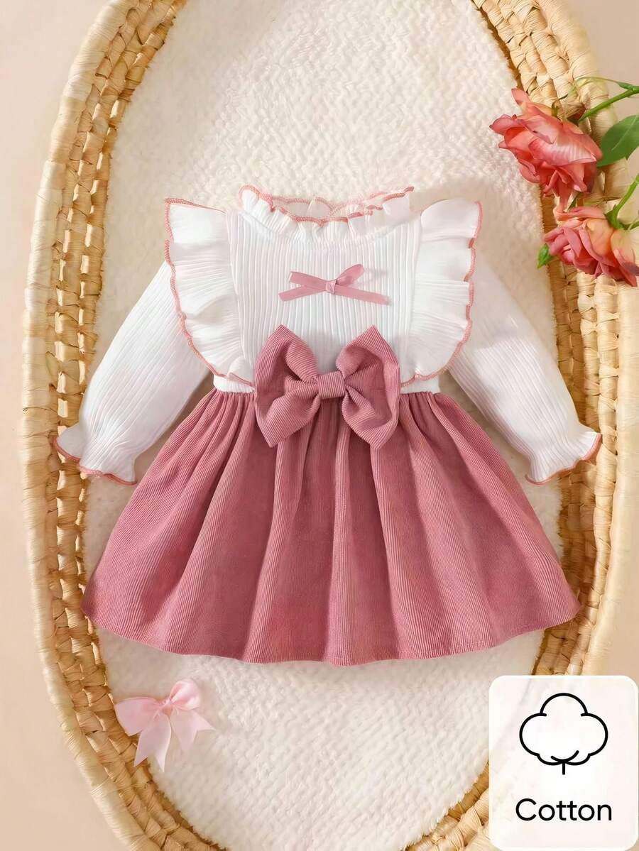 Baby Heart Pattern Dress and Headband Set for Cute All Season Daily Wear