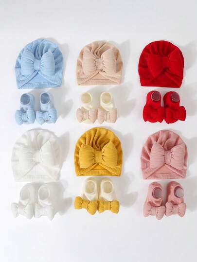 2pcs Set Princess Style Bow Beanie Hat and Socks for Cute Daily Wear
