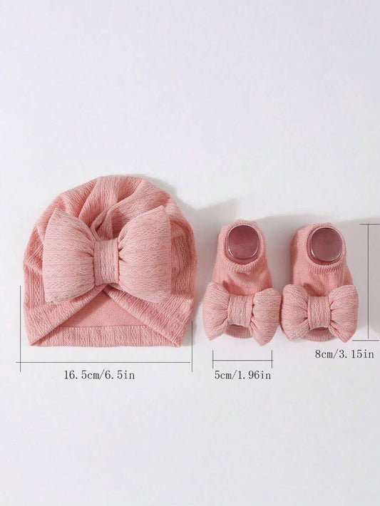 2pcs Set Princess Style Bow Beanie Hat and Socks for Cute Daily Wear