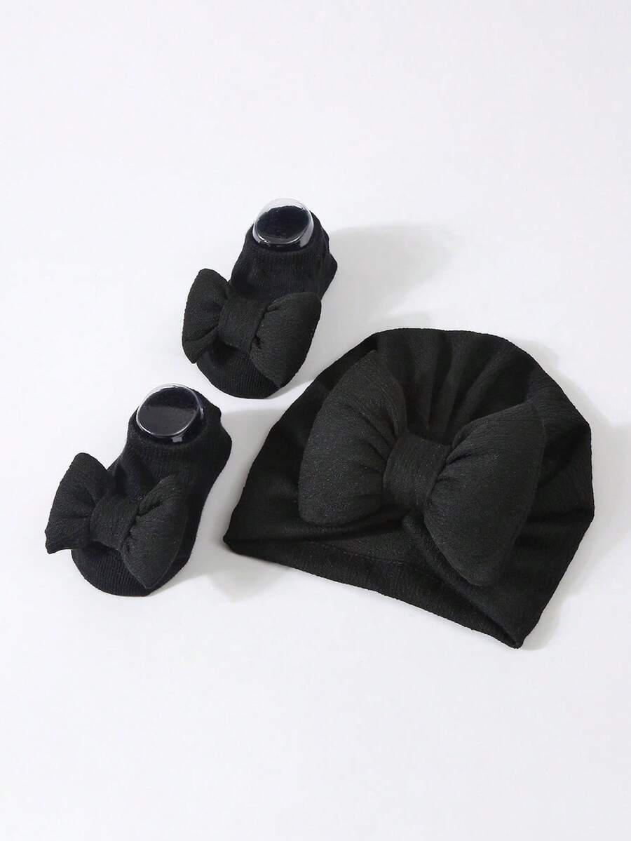 2pcs Set Princess Style Bow Beanie Hat and Socks for Cute Daily Wear