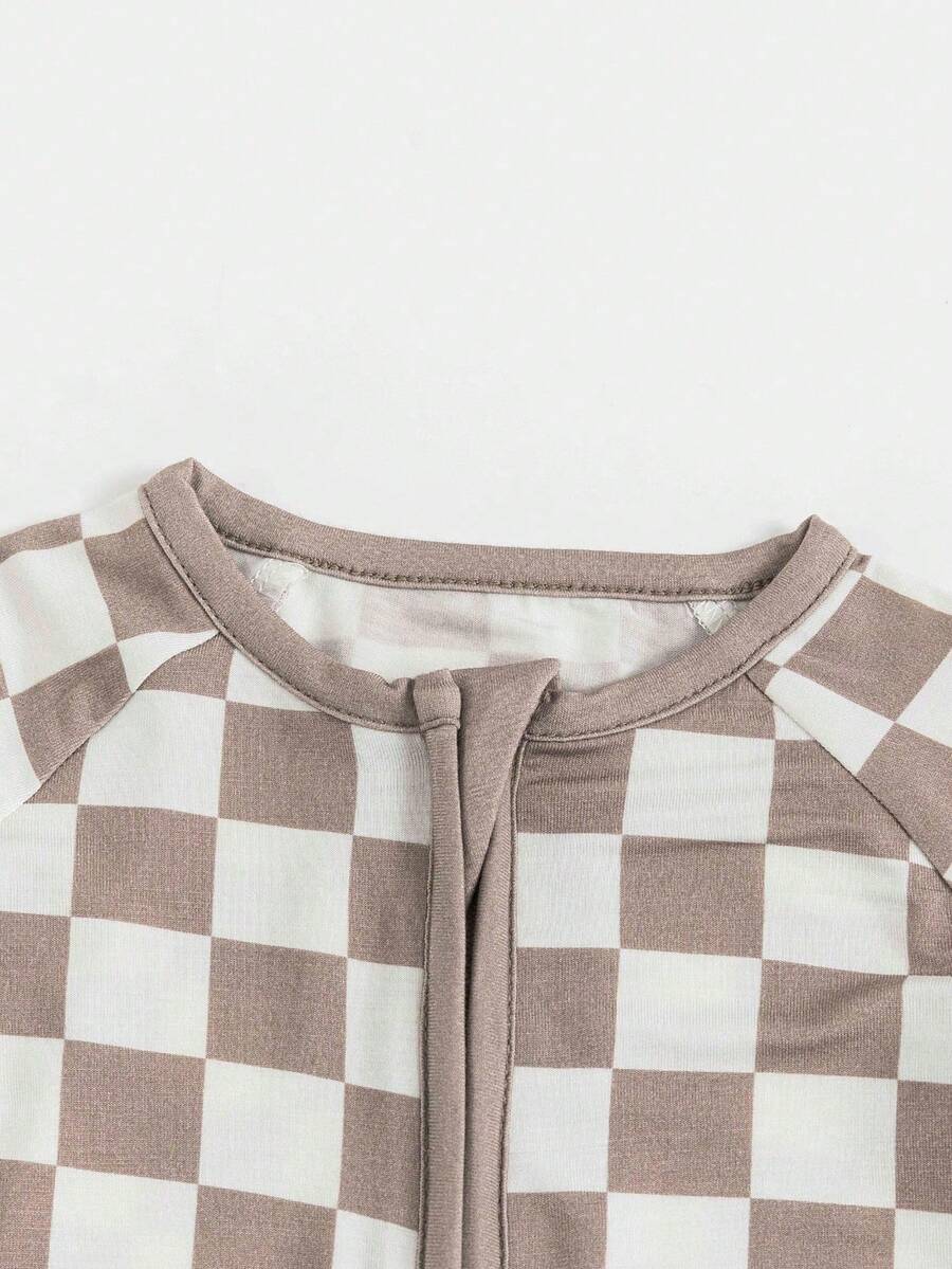 Unisex Baby Bamboo Fiber Checkered Zip Up Romper Long Sleeve Jumpsuit Spring Outfit