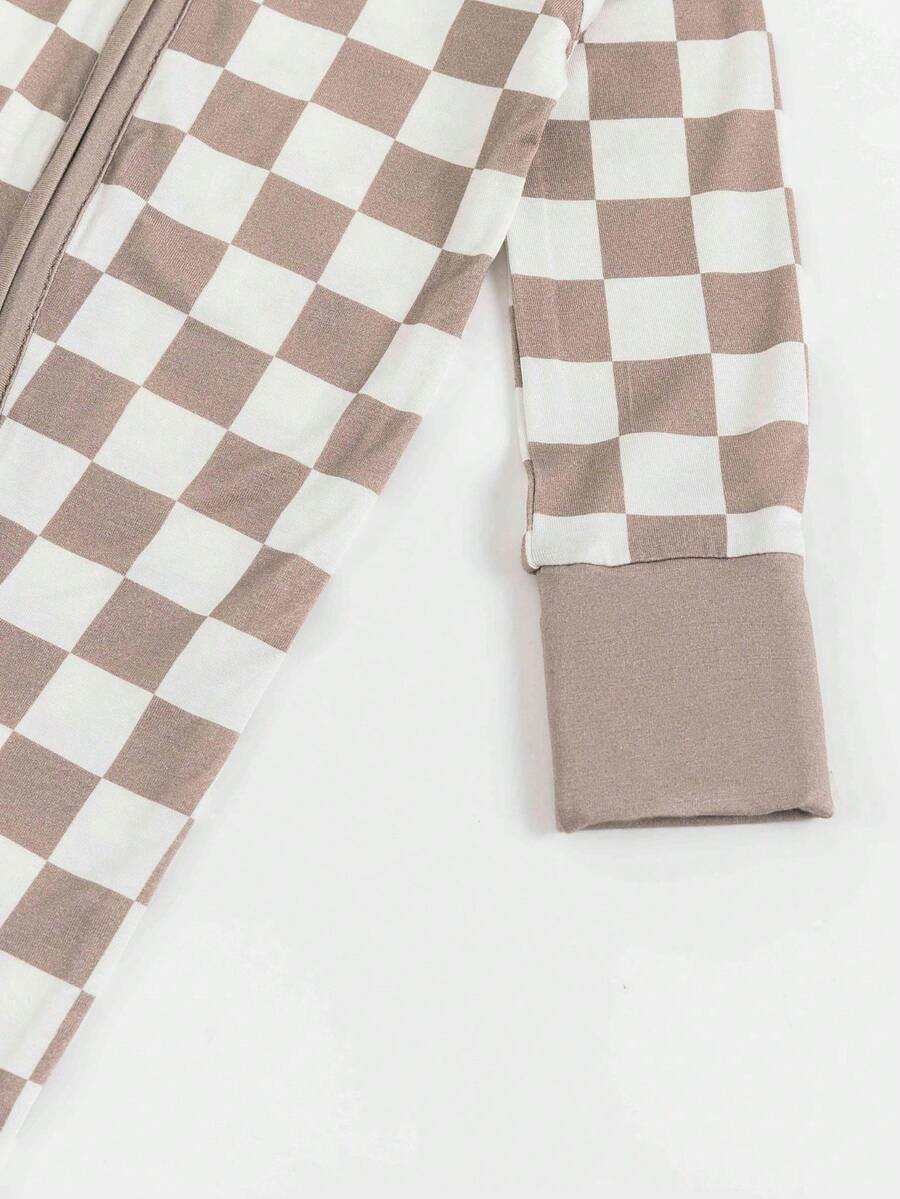 Unisex Baby Bamboo Fiber Checkered Zip Up Romper Long Sleeve Jumpsuit Spring Outfit