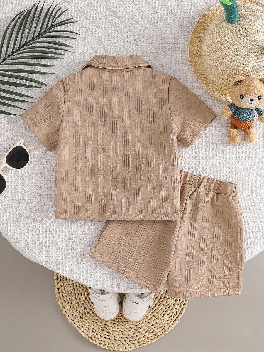 2-Piece Baby Boy Textured Bear Embroidery Shirt and Shorts Set