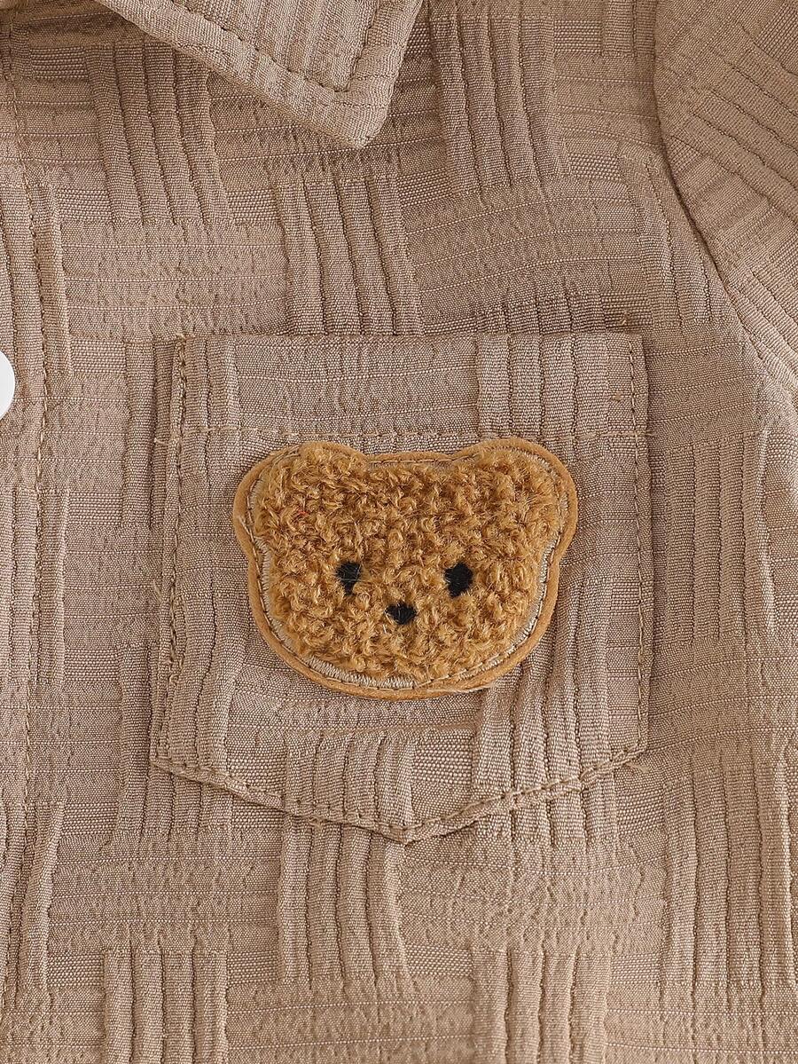 2-Piece Baby Boy Textured Bear Embroidery Shirt and Shorts Set