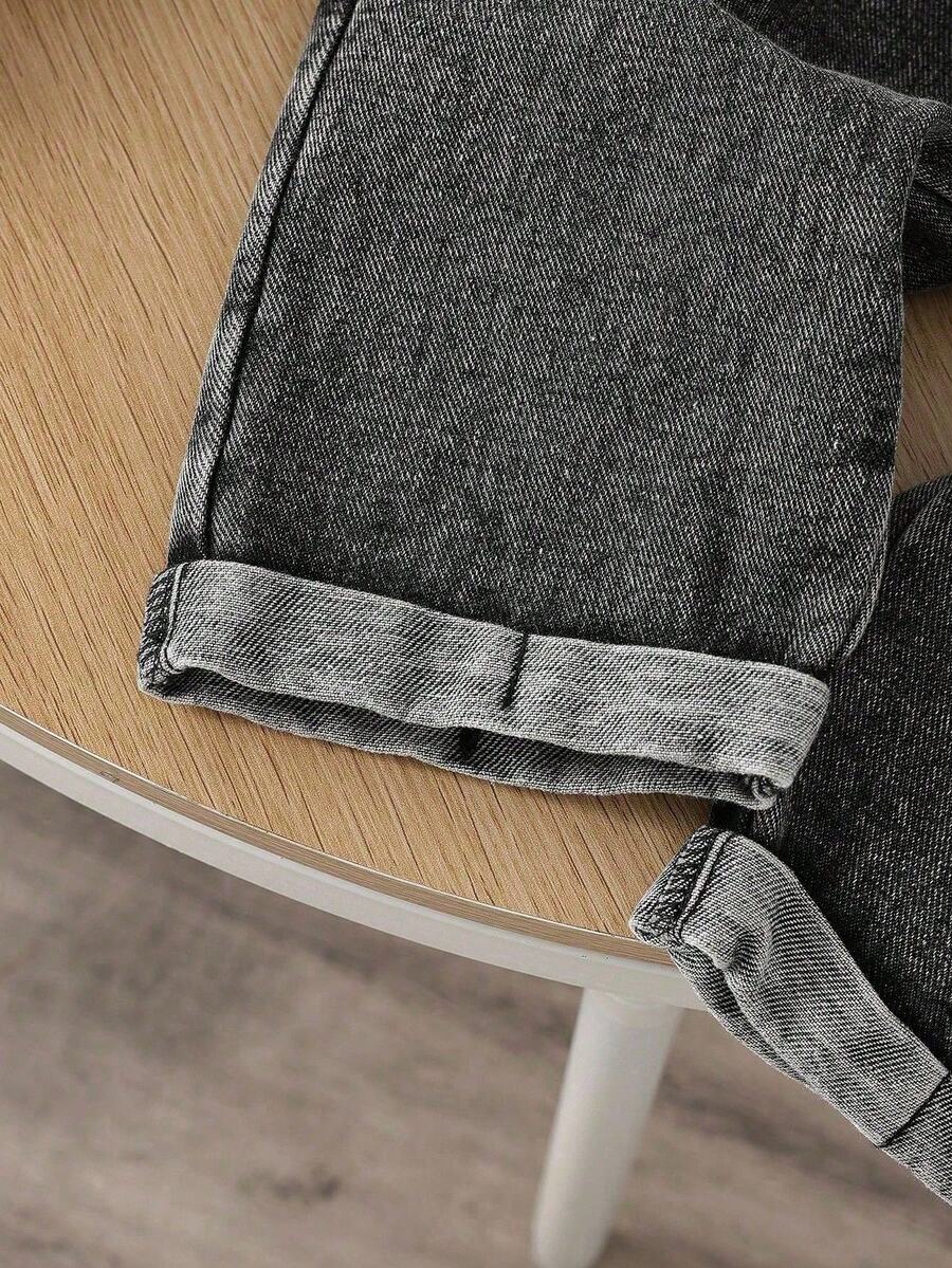 Baby Boy Solid Tee and Roll Up Hem Denim Overall Jumpsuit Casual Spring Summer Outfit Set