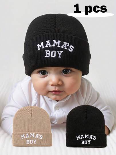 1pc Letter Embroidery Baby Beanie Hat for Winter Outdoor Wear