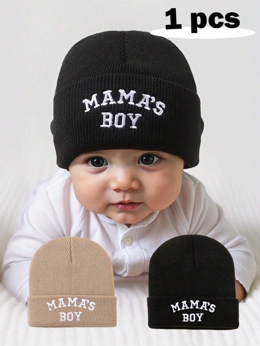 1pc Letter Embroidery Baby Beanie Hat for Winter Outdoor Wear