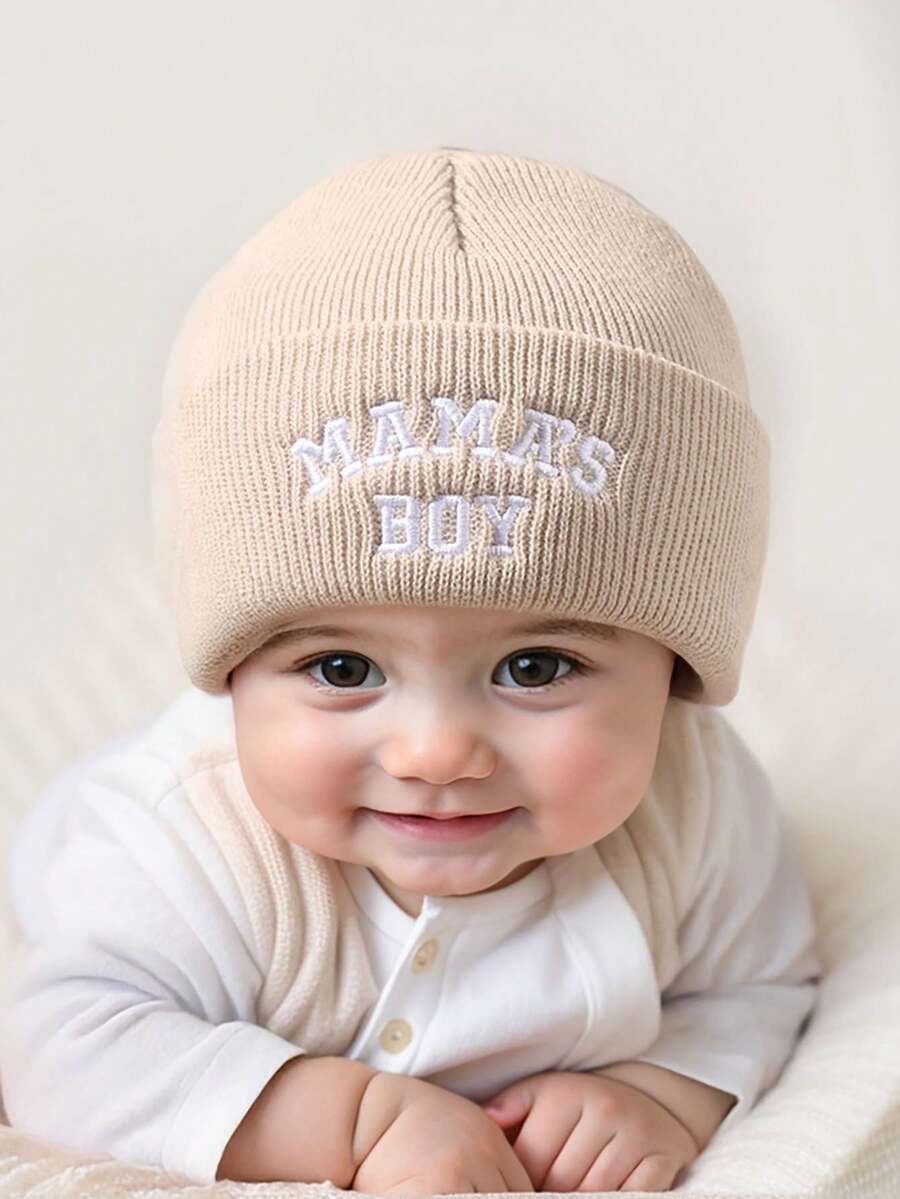 1pc Letter Embroidery Baby Beanie Hat for Winter Outdoor Wear