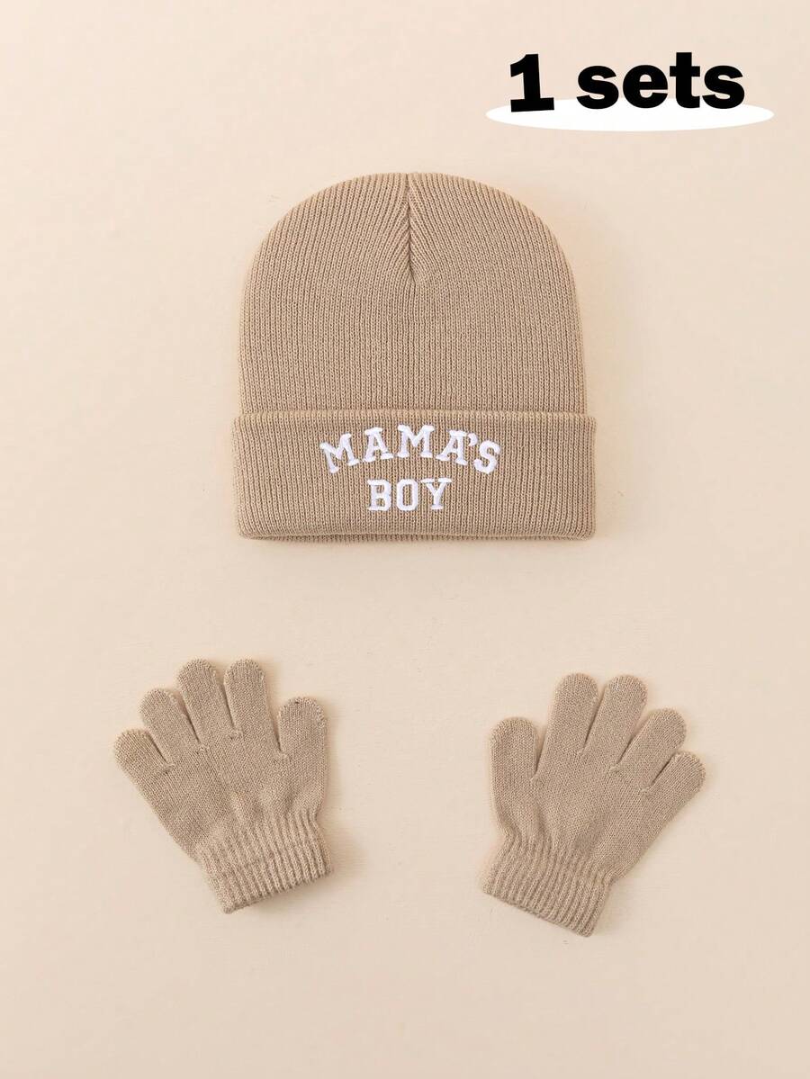 1pc Letter Embroidery Baby Beanie Hat for Winter Outdoor Wear