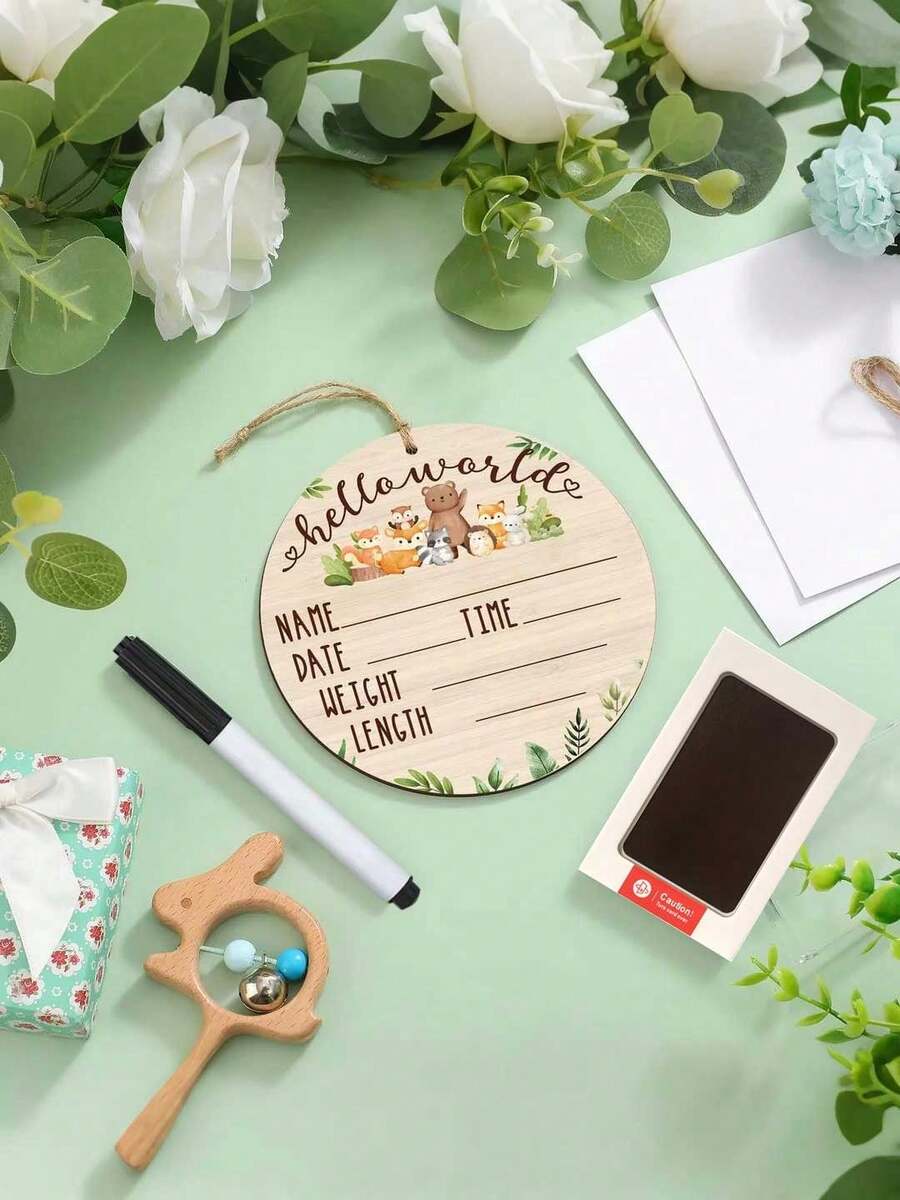 3pcs Baby Birth Announcement Wooden Name Sign Set Newborn Milestone Plaque Hospital Photo Prop Handprint Footprint Keepsake