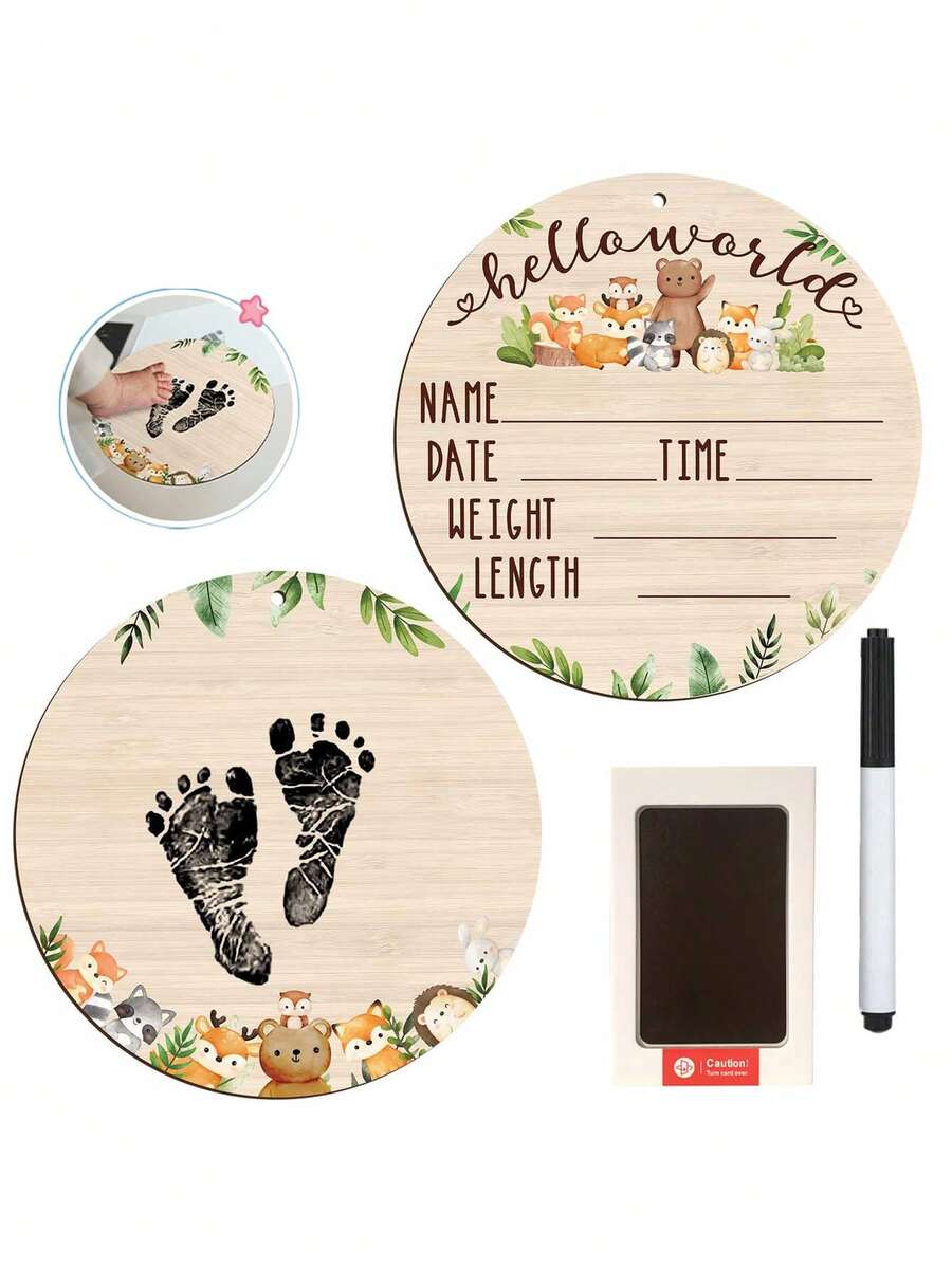 3pcs Baby Birth Announcement Wooden Name Sign Set Newborn Milestone Plaque Hospital Photo Prop Handprint Footprint Keepsake