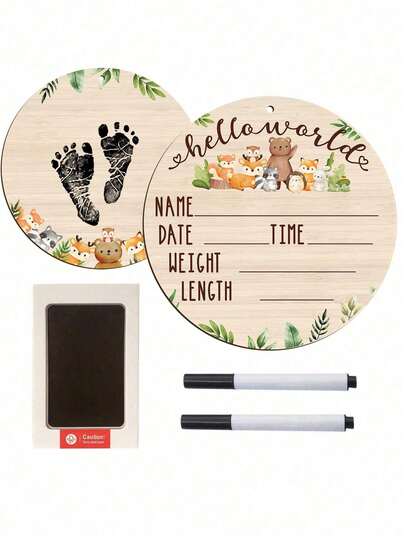 3pcs Baby Birth Announcement Wooden Name Sign Set Newborn Milestone Plaque Hospital Photo Prop Handprint Footprint Keepsake