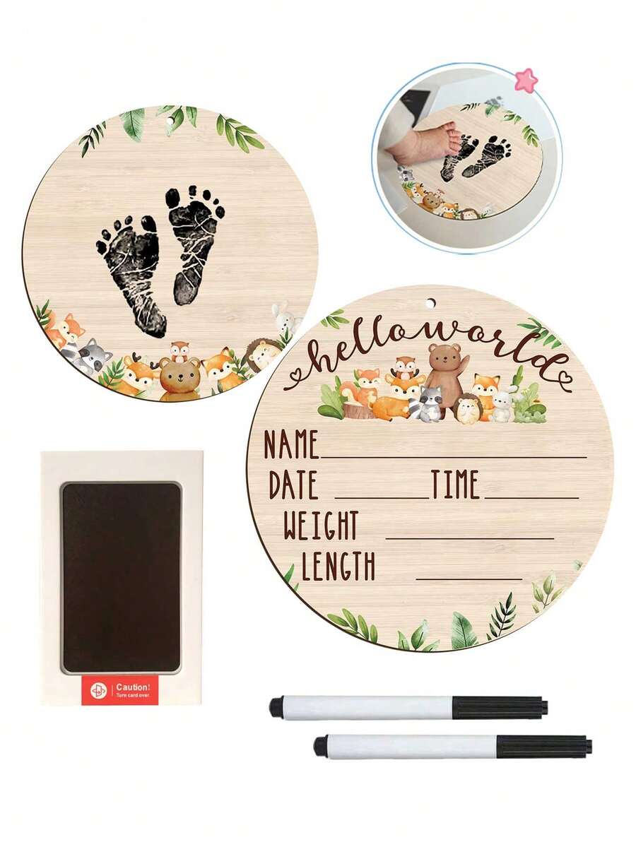 3pcs Baby Birth Announcement Wooden Name Sign Set Newborn Milestone Plaque Hospital Photo Prop Handprint Footprint Keepsake