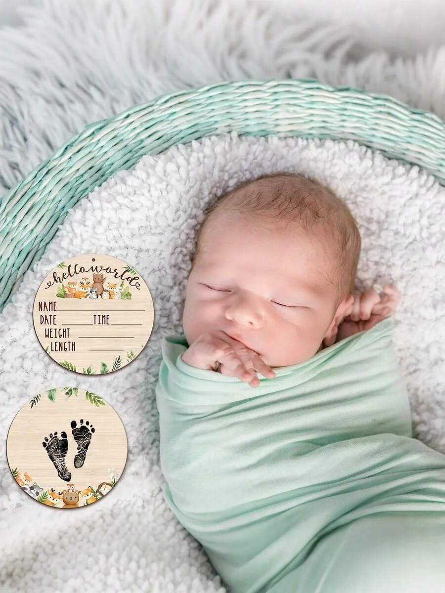 3pcs Baby Birth Announcement Wooden Name Sign Set Newborn Milestone Plaque Hospital Photo Prop Handprint Footprint Keepsake